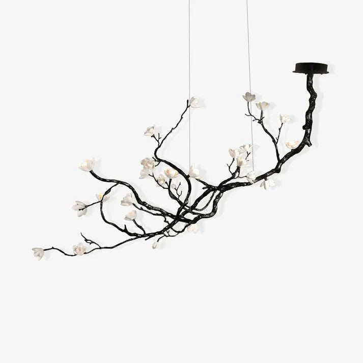 Noir Magnolia Branch & Porcelain Bloom Chandelier - lampmodern