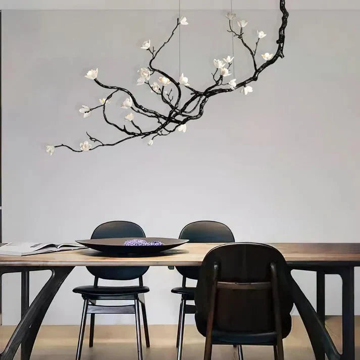 Noir Magnolia Branch & Porcelain Bloom Chandelier - lampmodern