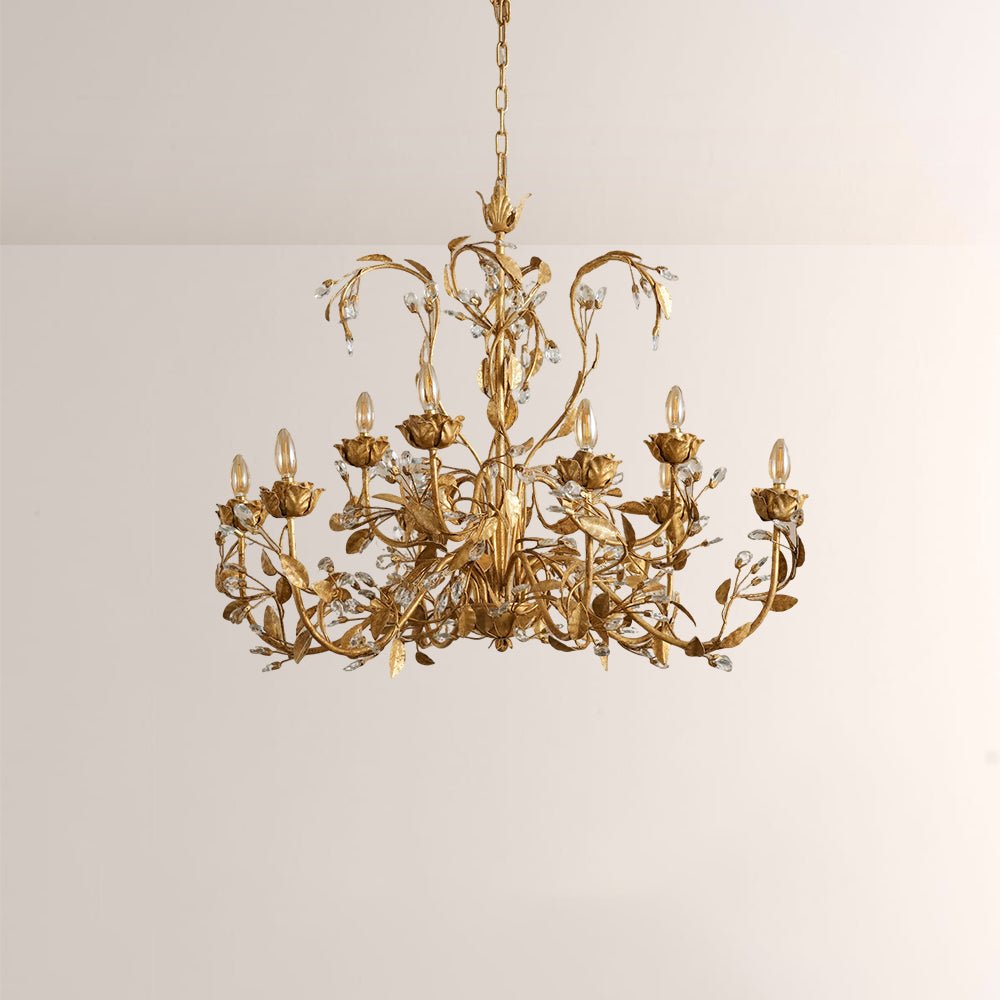 Nora Gilded Floral Crystal Round Chandelier - lampmodern