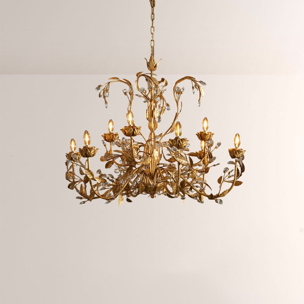 Nora Gilded Floral Crystal Round Chandelier - lampmodern