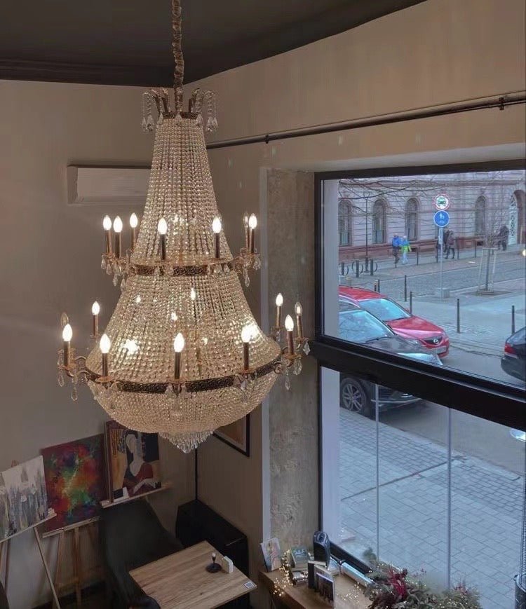 Oversized Luxury Double - layers Golden French Style Crystal Chandelier for Living/Dinning Room/Foyer/Hallway/Staircase - lampmodern