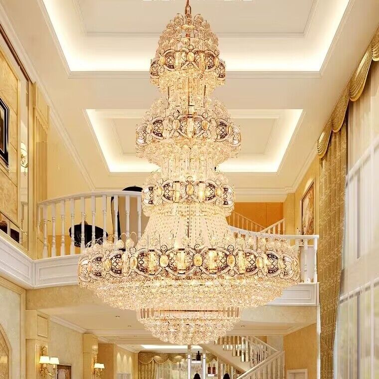 Oversized Luxury Multi - layers Gold Crystal Chandelier For High - ceiling Living Room/Foyer - lampmodern