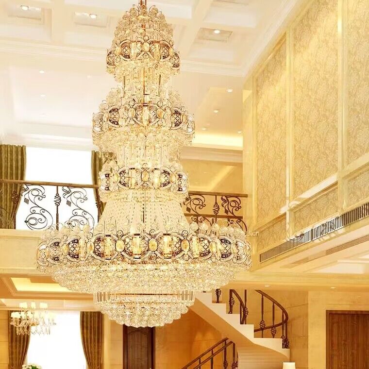 Oversized Luxury Multi - layers Gold Crystal Chandelier For High - ceiling Living Room/Foyer - lampmodern