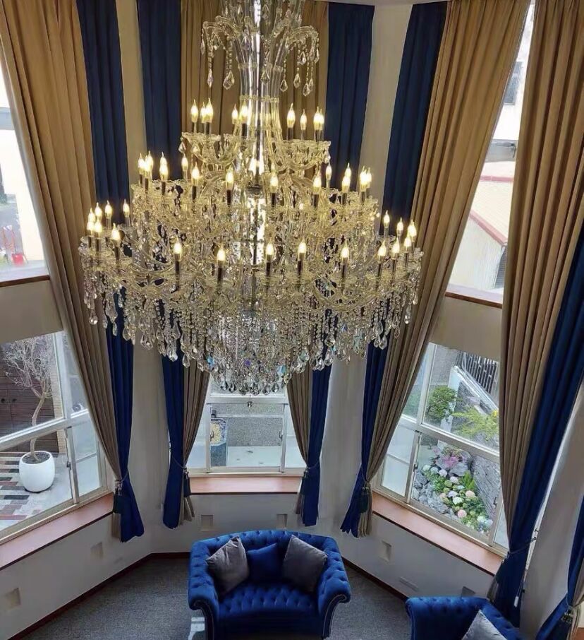 Oversized Luxury Traditional Gold/Chrome Candle Branch Crystal Chandelier for 2 - story/Duplex Buildings - lampmodern