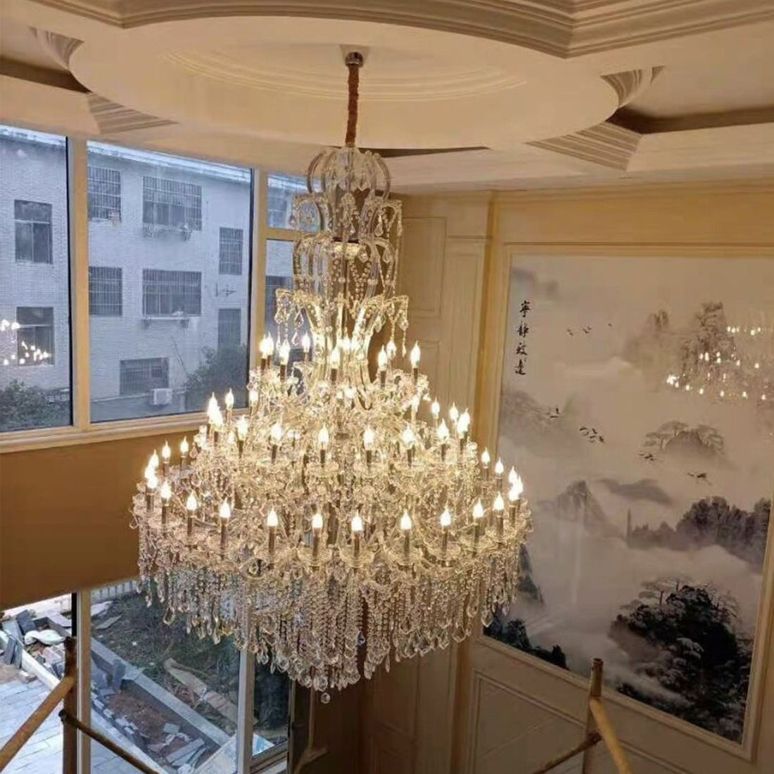 Oversized Luxury Traditional Gold/Chrome Candle Branch Crystal Chandelier for 2 - story/Duplex Buildings - lampmodern