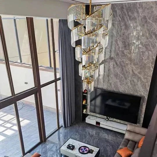 Oversized Modern Designer Creative Multi - tiered Luxury Spiral Crystal Chandelier For High - ceiling Foyer/Entryway/Hallway - lampmodern