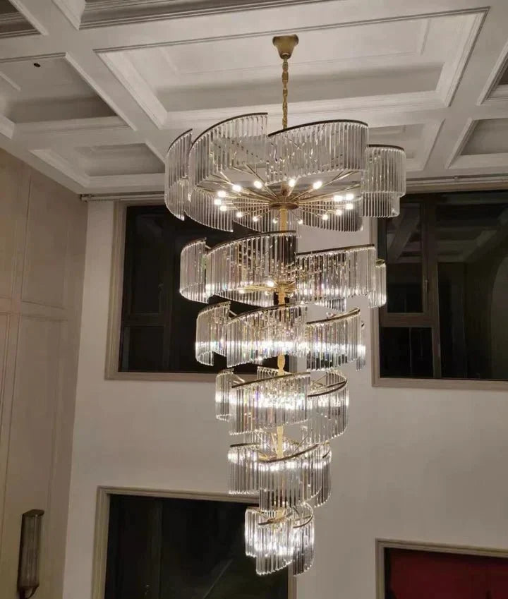 Oversized Modern Designer Creative Multi - tiered Luxury Spiral Crystal Chandelier For High - ceiling Foyer/Entryway/Hallway - lampmodern