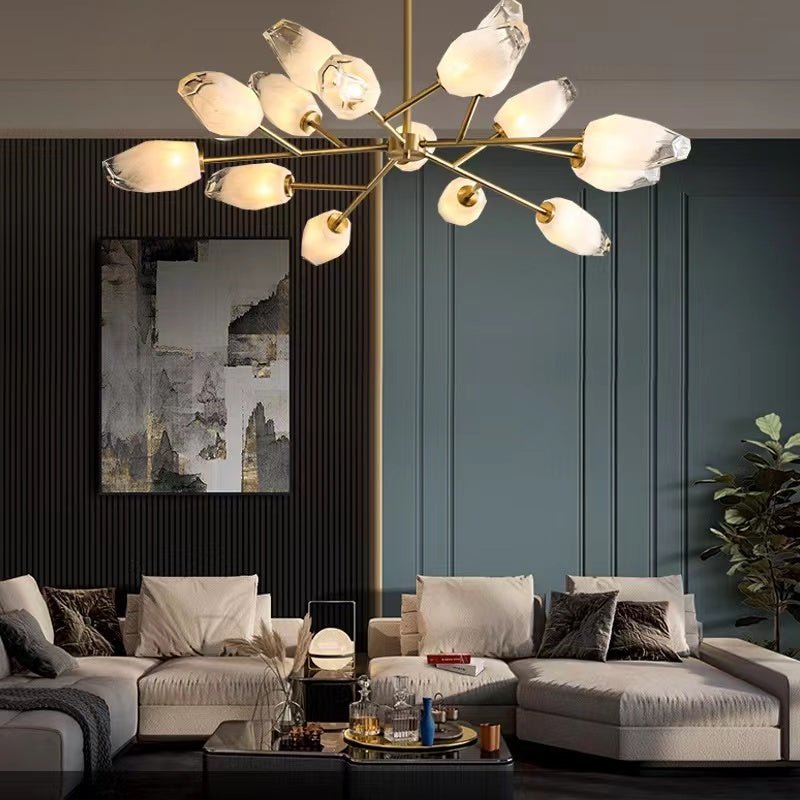 Oversized Modern Sputnik Facet Multiple Glass Chandelier for Living Room/Bedroom - lampmodern