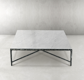 Thaddeus Forged Iron Marble Square Coffee Table 36" 48" 60" - Lamp Modern