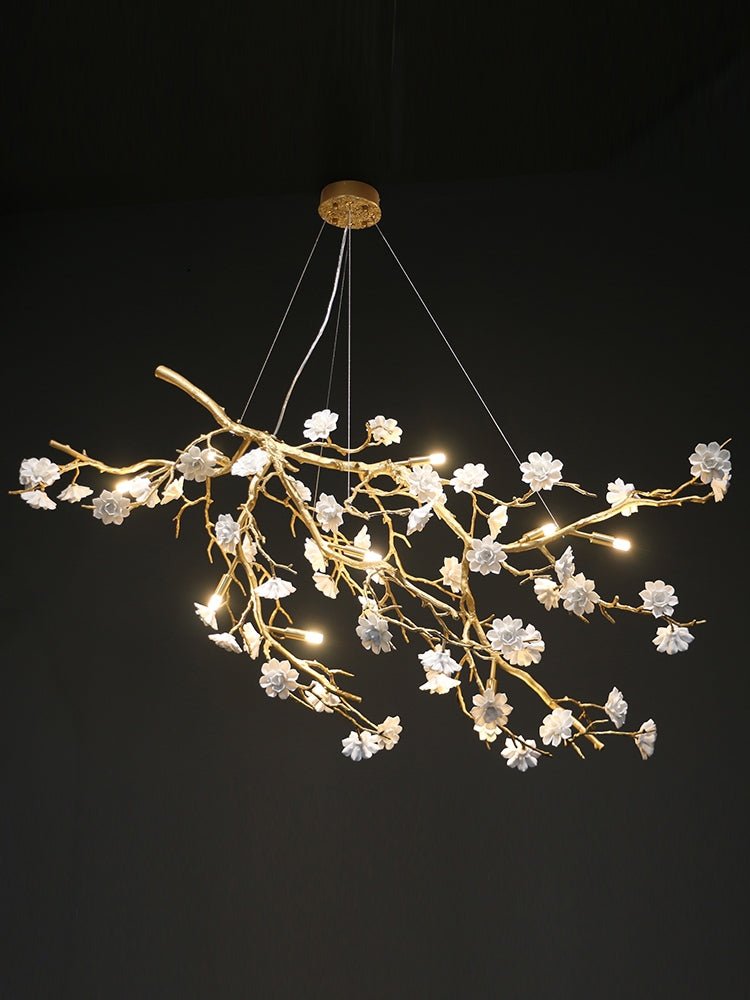 Post - Modern Art Brass and Ceramics Flower Pendant Branch Chandelier for Living/Dining Room - lampmodern