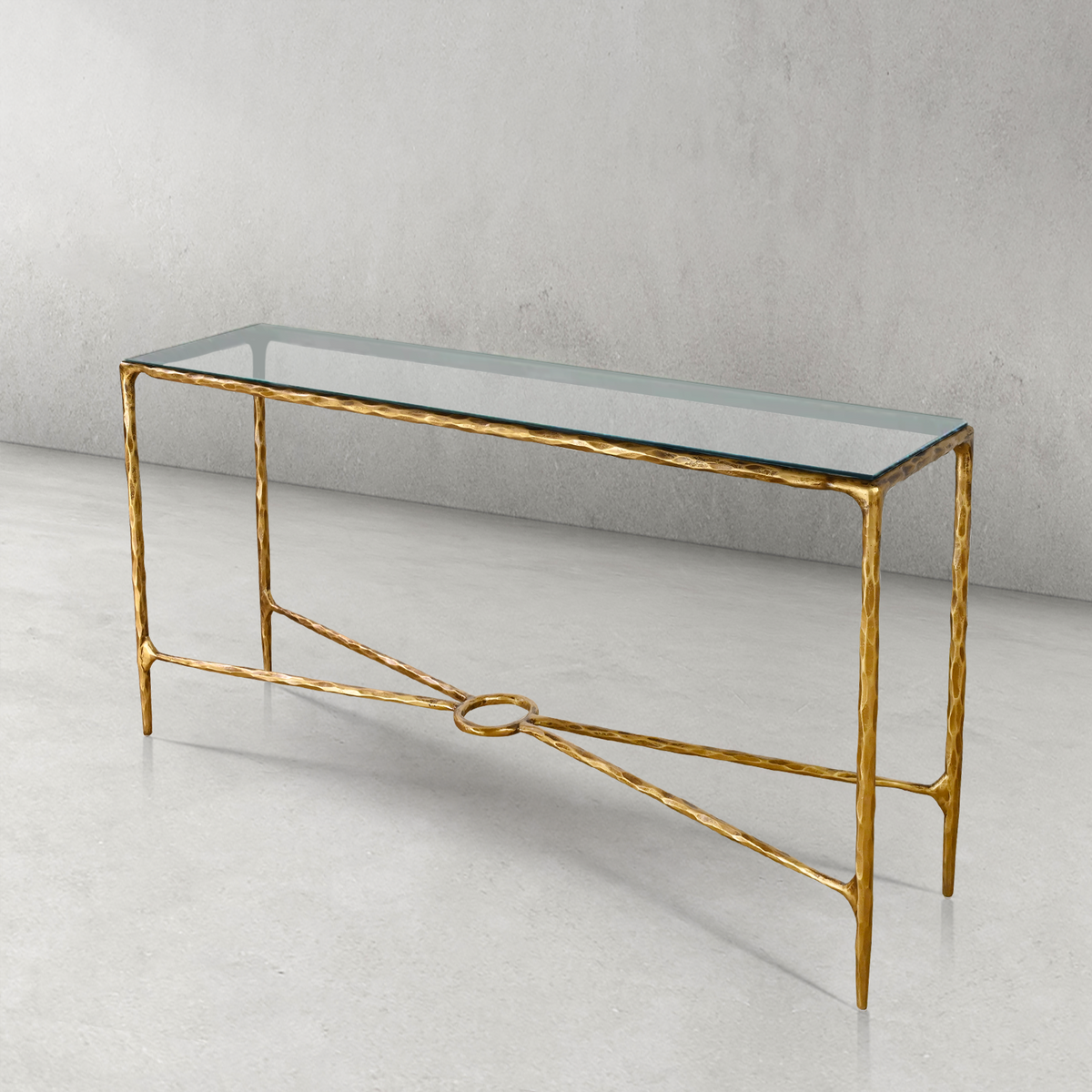 Thaddeus Forged Iron Rectangle Glass Console Table 60" 72" - Lamp Modern