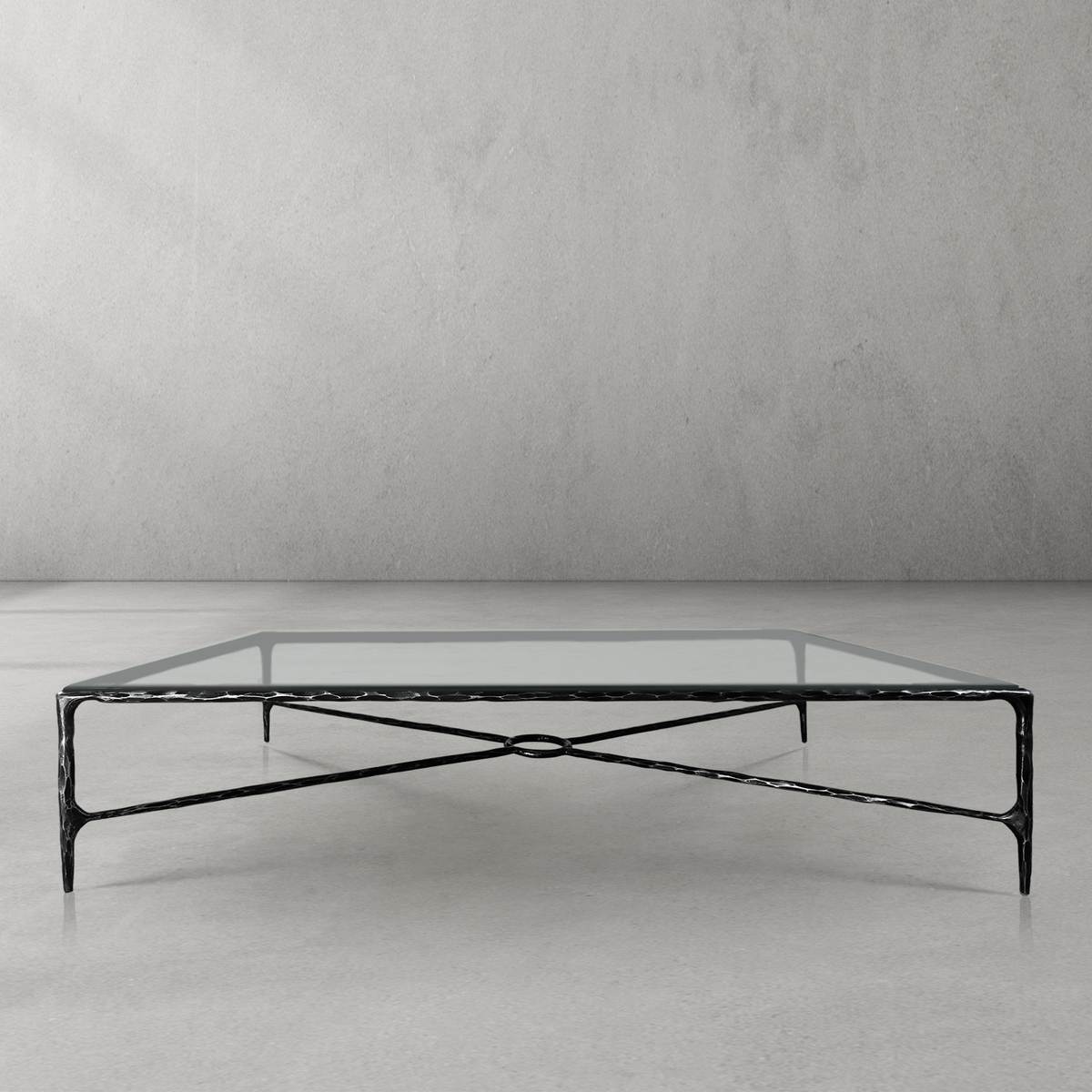 Thaddeus Forged Iron Rectangle Glass Coffee Table - Lamp Modern