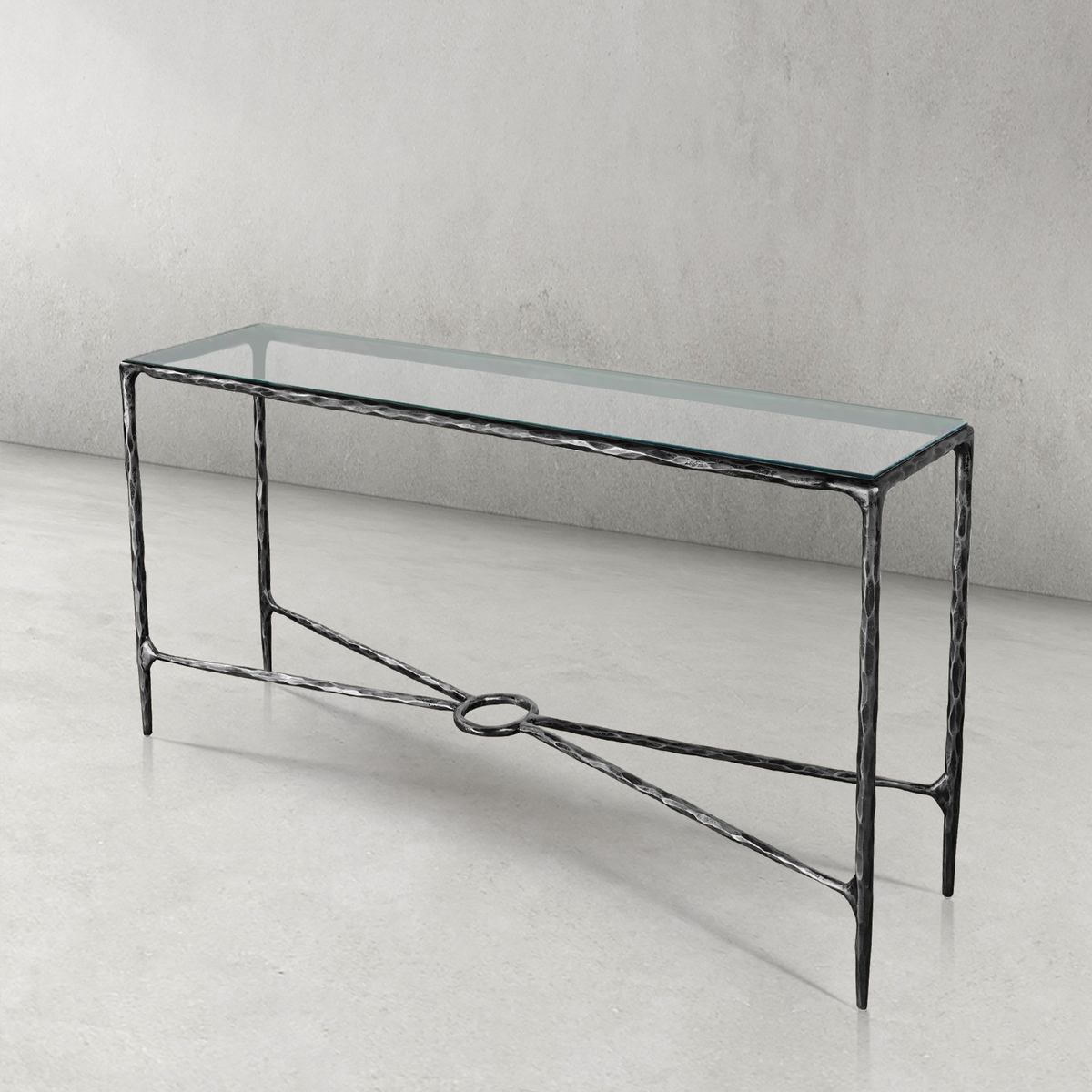 Thaddeus Forged Iron Rectangle Glass Console Table 60" 72" - Lamp Modern