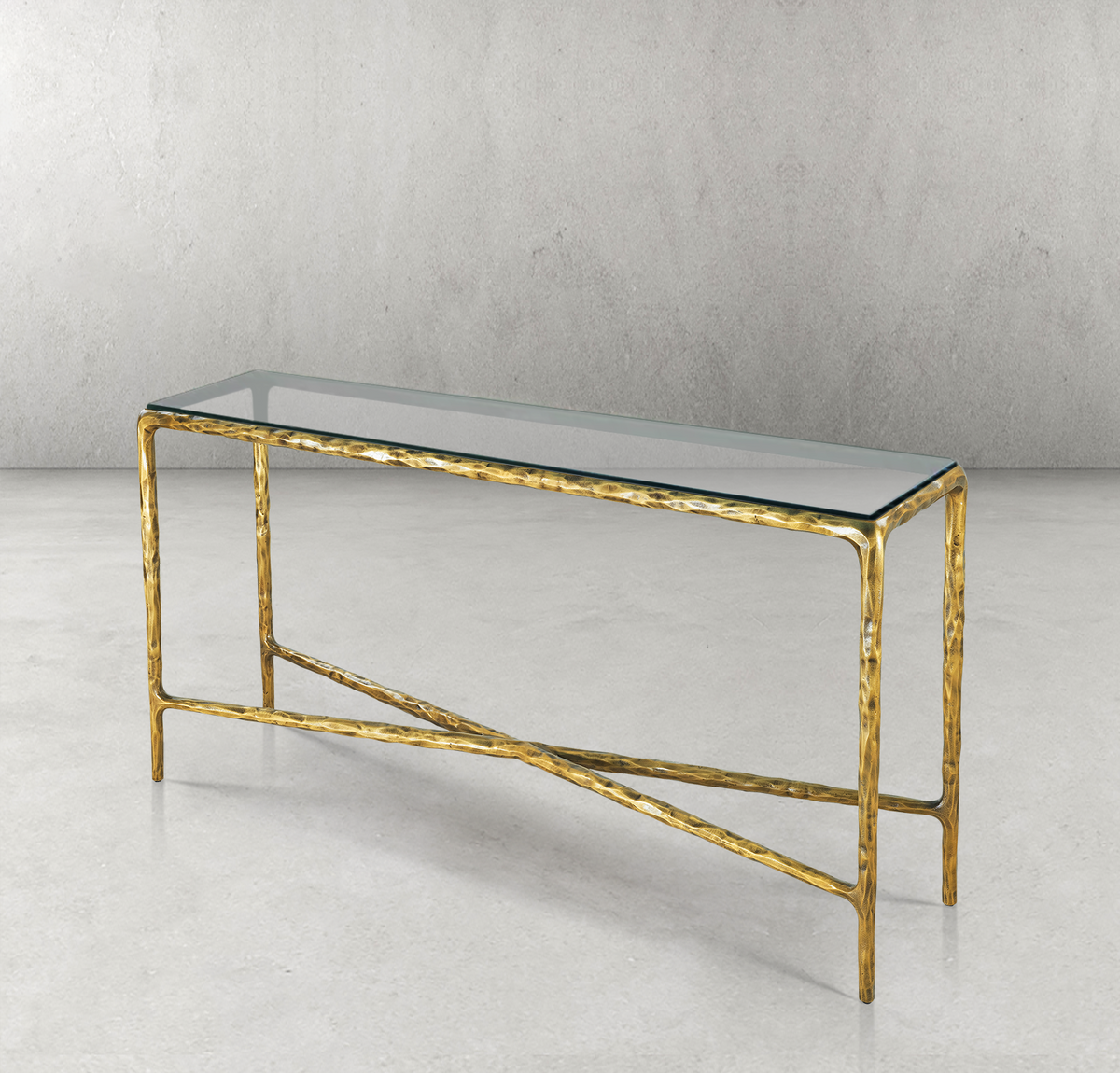 Thaddeus Forged Iron Rectangle Glass Console Table 60" 72" - Lamp Modern