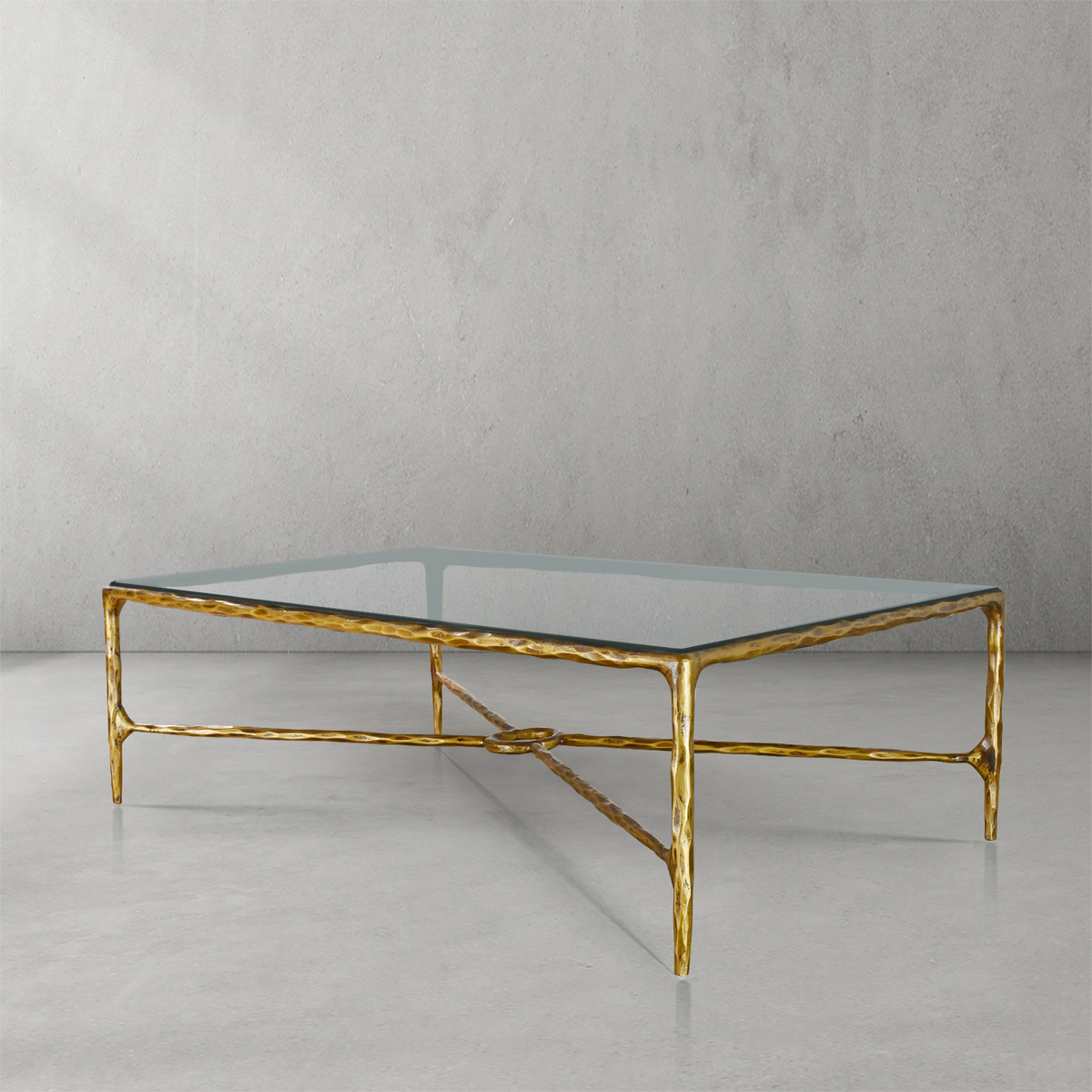 Thaddeus Forged Iron Rectangle Glass Coffee Table - Lamp Modern