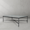 Thaddeus Forged Iron Rectangle Glass Coffee Table - Lamp Modern