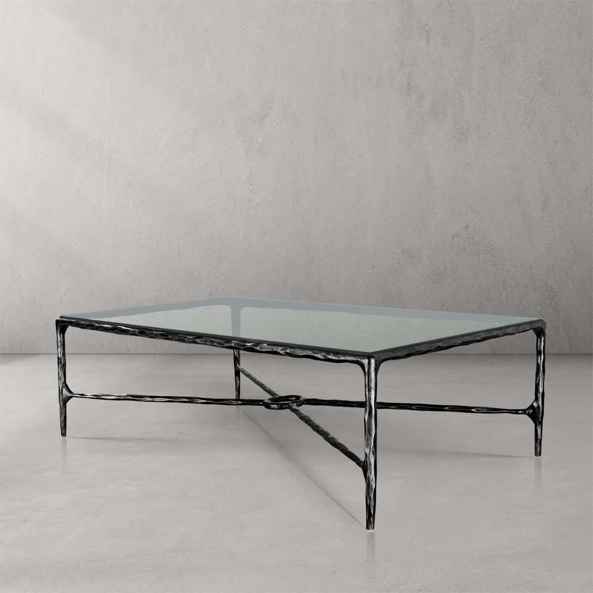 Thaddeus Forged Iron Rectangle Glass Coffee Table - Lamp Modern