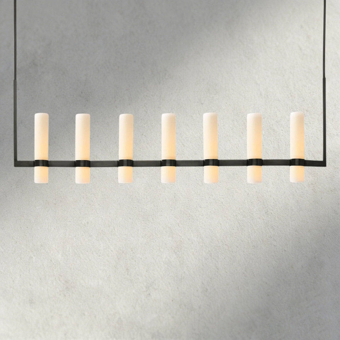 Ravay Linear Milk Glass Chandelier 59", 71" - lampmodern