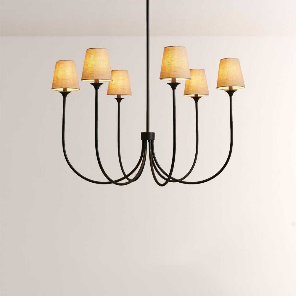 Saige 6 - Light Curved Arm Chandelier with Linen Shades - lampmodern