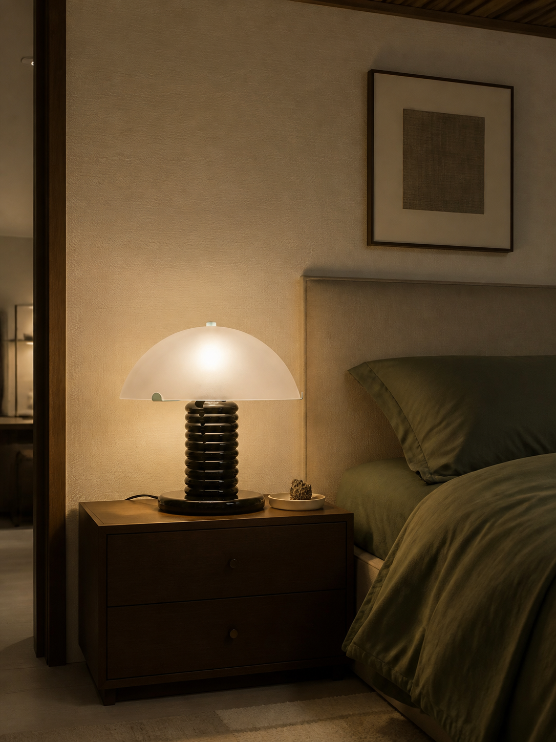 Milo Modern Ribbed Ceramic Table Lamp with Frosted Glass Dome