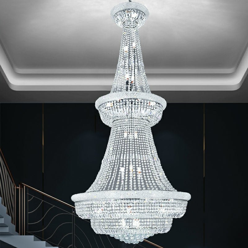 Silver/ Chrome Extra Large Crystal Chandelier Foyer Entryway Long Ceiling Lighting Fixture For Staircase - lampmodern