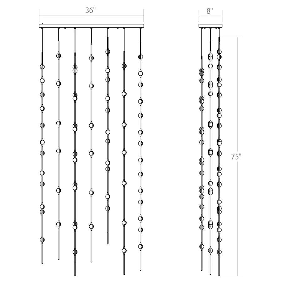 Sonne Constellation 36in Wide Linear Chandelier Satin Brass - lampmodern