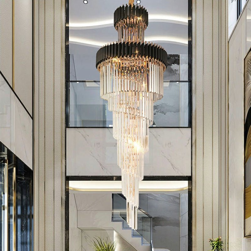 Spiral Crystal Chandelier For Foyer/ Staircase - lampmodern