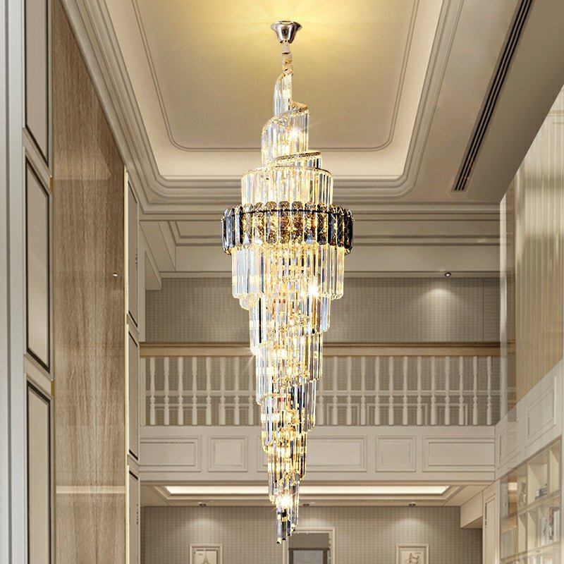 Spiral High Ceiling Light Fixture Long Crystal Chandelier For Foyer Staircase/ Living Room - lampmodern
