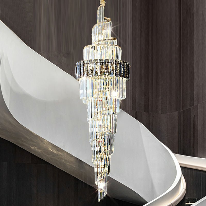 Spiral High Ceiling Light Fixture Long Crystal Chandelier For Foyer Staircase/ Living Room - lampmodern