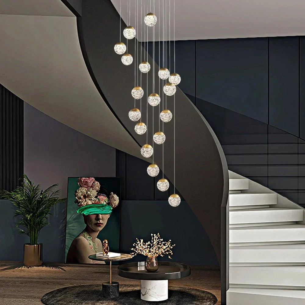 Spiral Pineapple Multi Glass Ball Staircase Chandelier - lampmodern