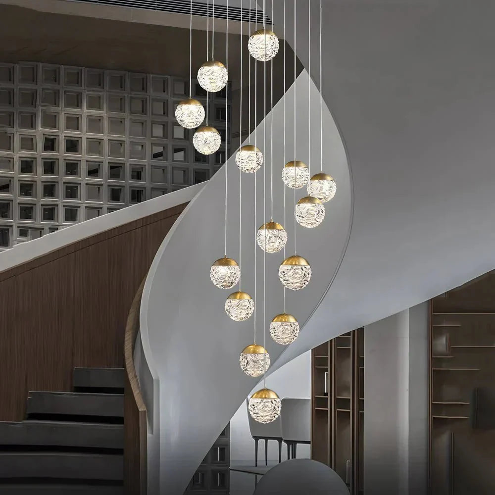 Spiral Pineapple Multi Glass Ball Staircase Chandelier - lampmodern