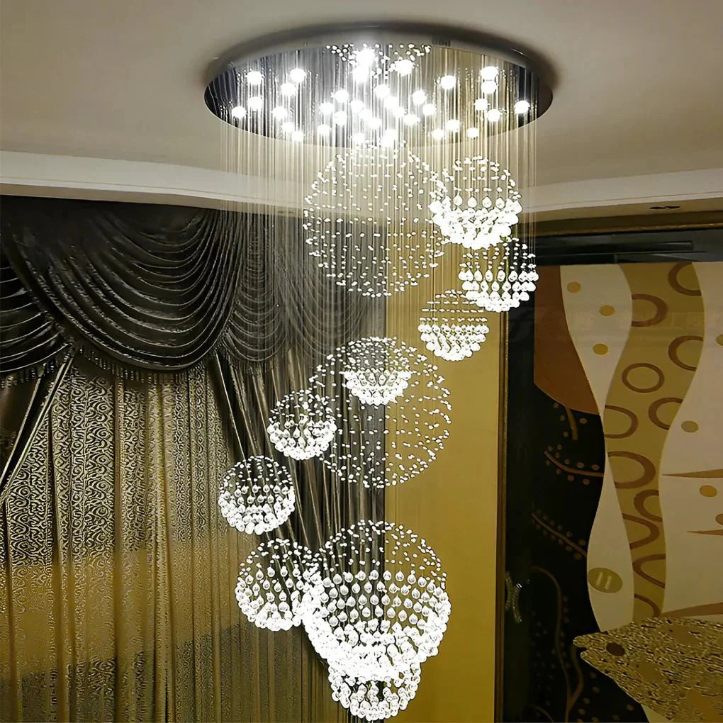 Spiral Raindrop Crystal Ball Three Step Dimming LED Staircase Chandelier - lampmodern
