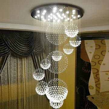 Spiral Raindrop Crystal Ball Three Step Dimming LED Staircase Chandelier - lampmodern
