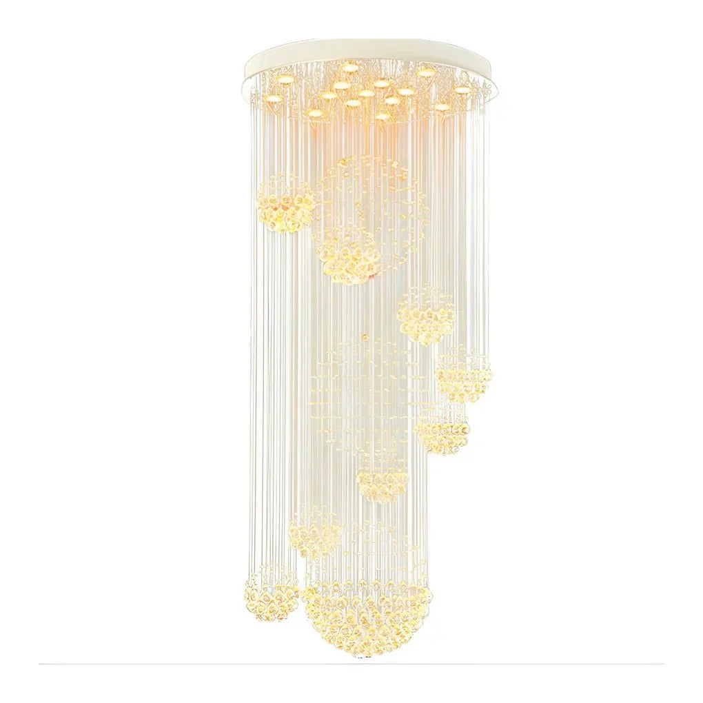 Spiral Raindrop Crystal Ball Three Step Dimming LED Staircase Chandelier - lampmodern