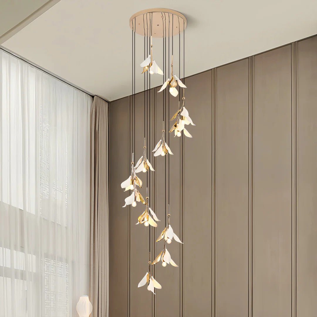 Staircase Chandelier Ideas Art Ceramic Flower Ceiling Light - lampmodern