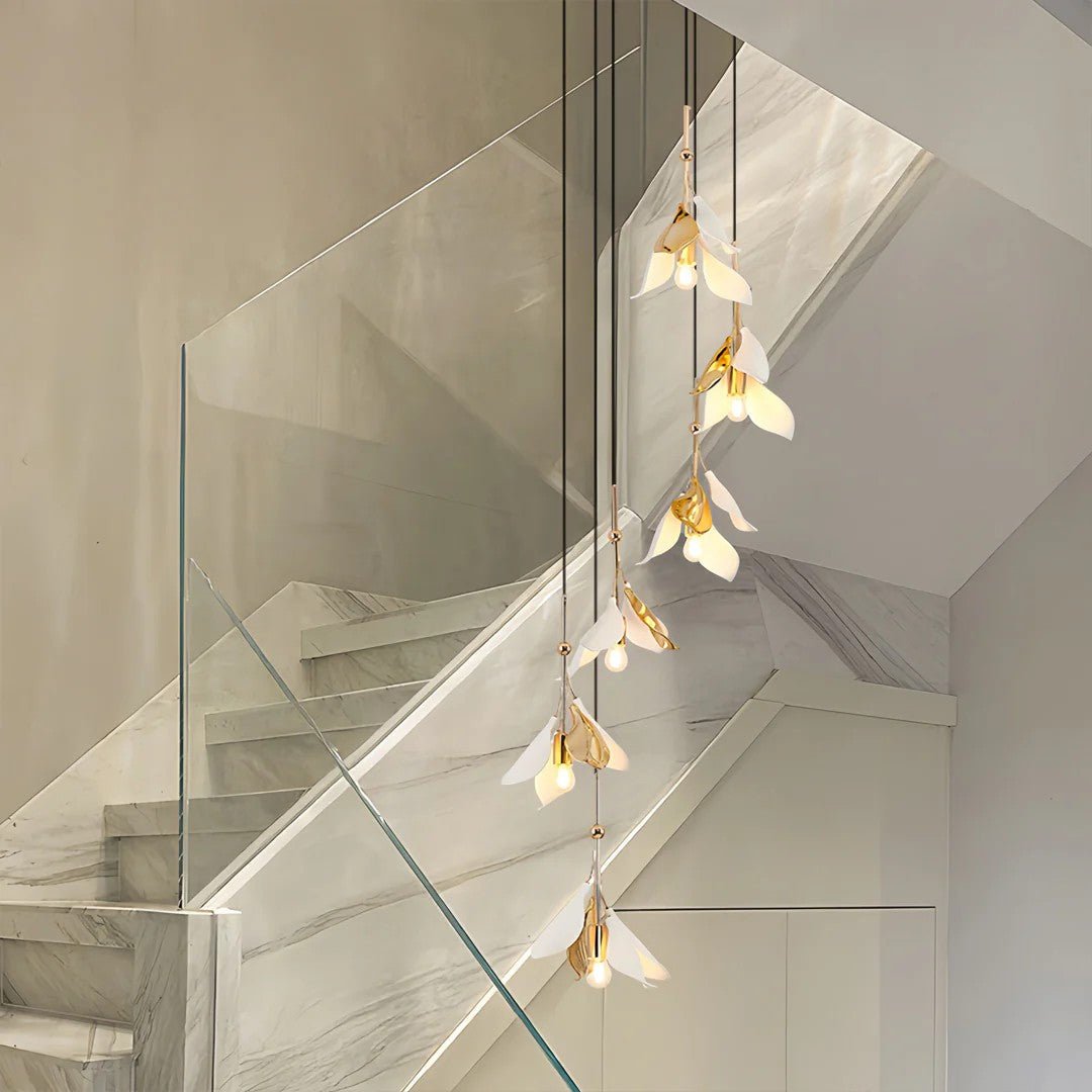 Staircase Chandelier Ideas Art Ceramic Flower Ceiling Light - lampmodern