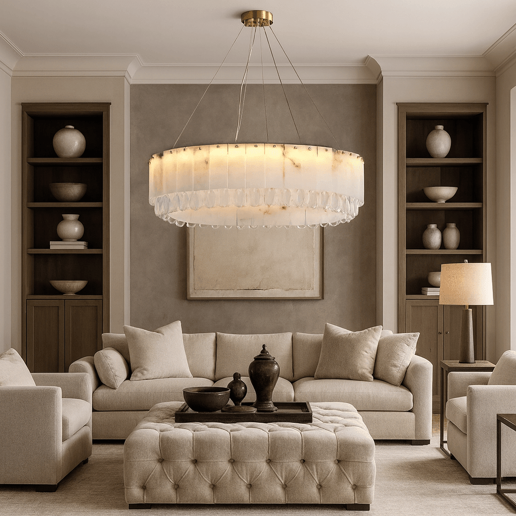 Stuart 31" Modern Marble & Crystal Round Chandelier - lampmodern