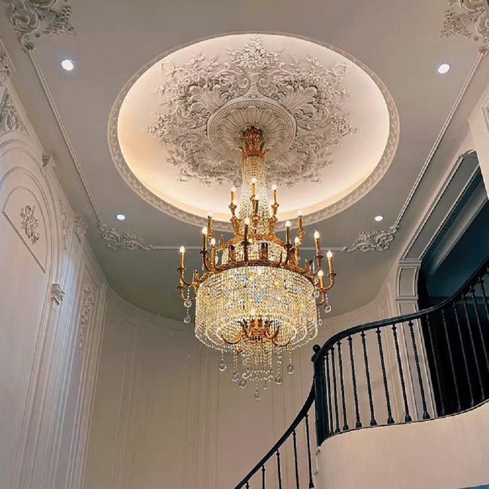 Stunning Oversized Luxury Golden Metal Candle Crystal Tassel Chandelier For High - ceiling Staircase/Entryway/Living/Meeting Room - 1 Layer: D 39.4"*H 39.4"Warm Lightlampmodern