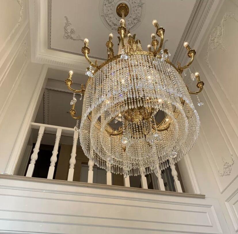 Stunning Oversized Luxury Golden Metal Candle Crystal Tassel Chandelier For High - ceiling Staircase/Entryway/Living/Meeting Room - 1 Layer: D 39.4"*H 39.4"Warm Lightlampmodern