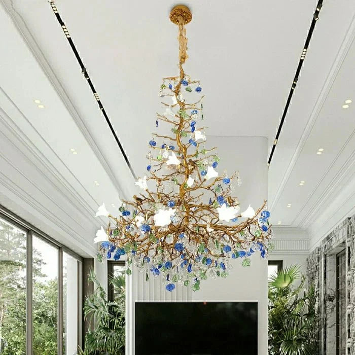 Stylish Colored Glaze Flower Crystal Chandelier - lampmodern