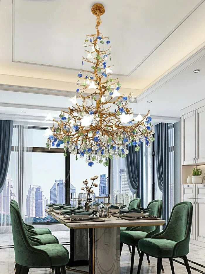 Stylish Colored Glaze Flower Crystal Chandelier - lampmodern