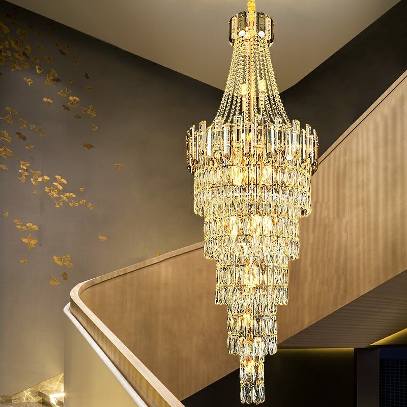 Stylish Foyer Long Staircase Chandelier Large Crystal Ceiling Lighting Fixture For Living Room Decoration - lampmodern