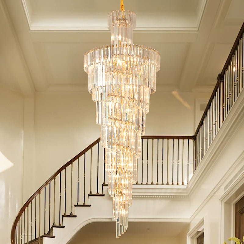 Tiered Foyer Staircase Spiral Crystal Chandelier Hotel Hall/ Entrance High Ceiling Pendant Lighting Fixture - lampmodern