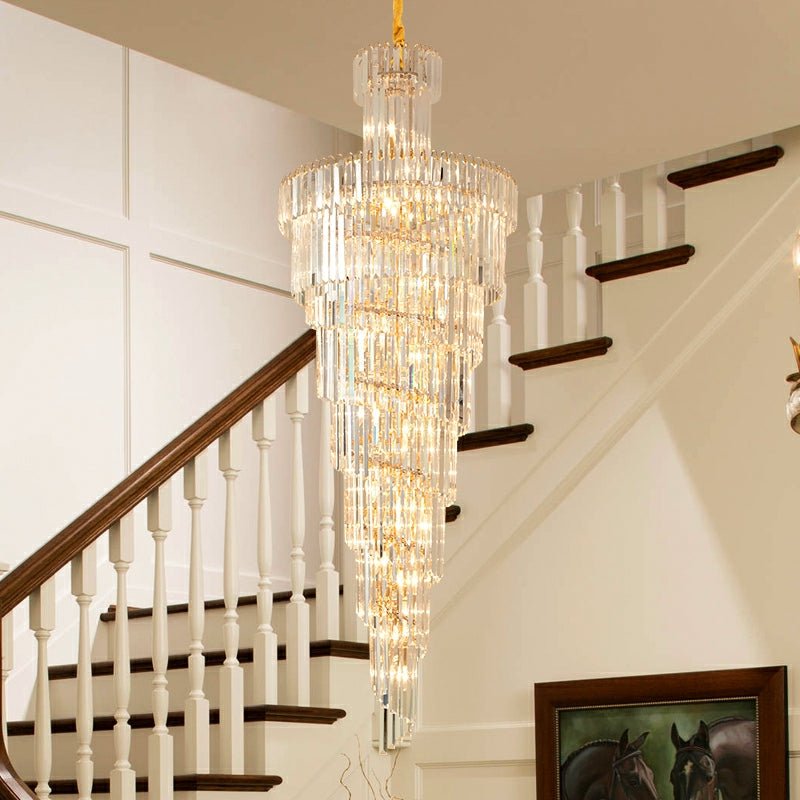 Tiered Foyer Staircase Spiral Crystal Chandelier Hotel Hall/ Entrance High Ceiling Pendant Lighting Fixture - lampmodern