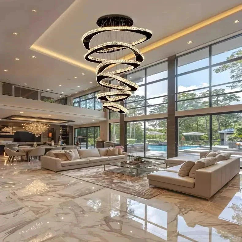 Twisted Ring Led Light Chandelier for High Ceiling - GoldWarm Light 3000Klampmodern