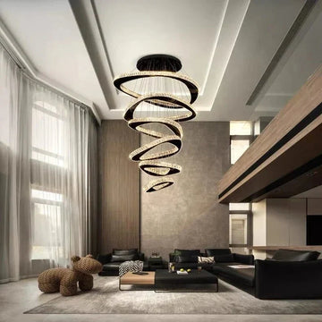 Twisted Ring Led Light Chandelier for High Ceiling - BlackWarm Light 3000Klampmodern