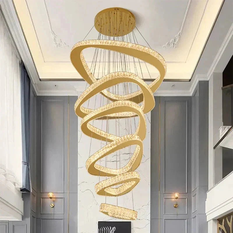 Twisted Ring Led Light Chandelier for High Ceiling - GoldWarm Light 3000Klampmodern