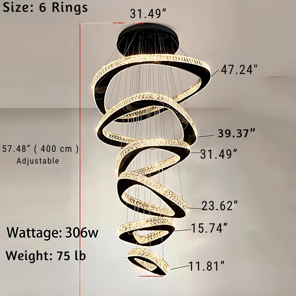 Twisted Ring Led Light Chandelier for High Ceiling - GoldWarm Light 3000Klampmodern