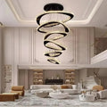 Twisted Ring Led Light Chandelier for High Ceiling - BlackWarm Light 3000Klampmodern