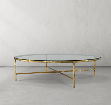 Thaddeus Forged Iron Glass Round Coffee Table 36" 55" - Lamp Modern